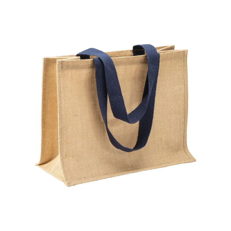 Geantă de cumpărături din iută, cu mânere lungi și pliu lateral – cu imprimare personalizată