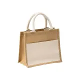 Mini-geantă de cumpărături din iută, cu buzunar și mânere din bumbac – cu imprimare personalizată — fotografia 1