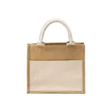 Mini-geantă de cumpărături din iută, cu buzunar și mânere din bumbac – cu imprimare personalizată — fotografia 2