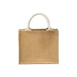Mini-geantă de cumpărături din iută, cu buzunar și mânere din bumbac – cu imprimare personalizată — fotografia 3