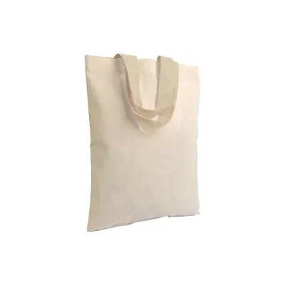 Pungă de cumpărături mini din bumbac natural, de 135 g/m², cu mânere scurte colorate – cu imprimare personalizată