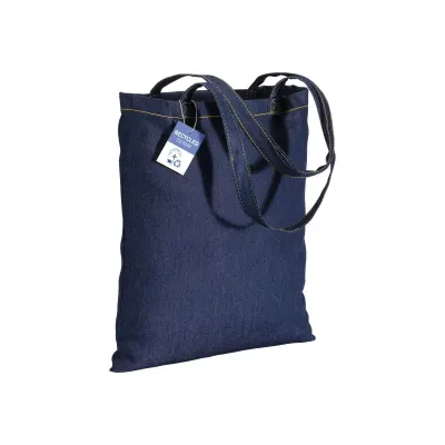 Geantă de cumpărături din denim din bumbac reciclat, 80 g/m², cu mânere lungi – cu imprimare personalizată