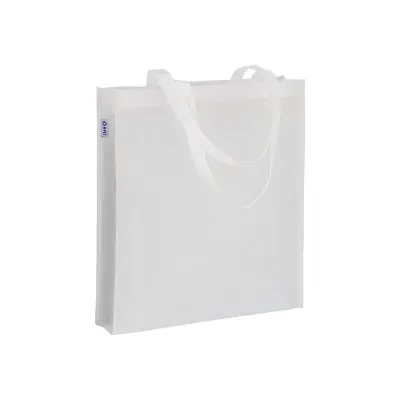 Pungă de cumpărături din R-pet de 80 g/m², cu mânere de 65 cm lungime și pliu lateral – cu imprimare personalizată