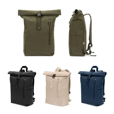 Rucsac cu închidere rulată din bumbac reciclat și poliester reciclat (380 g/m²) Saint – cu imprimare personalizată