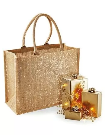 Tote bag iuta cu fire aurii big - Shimmer Jute Shopper