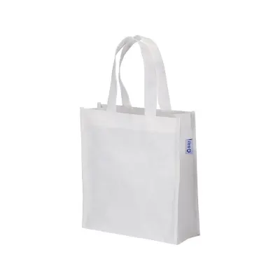 Pungă de cumpărături mini din R-PET de 80 g/m², cu mânere scurte și pliu lateral – cu imprimare personalizată