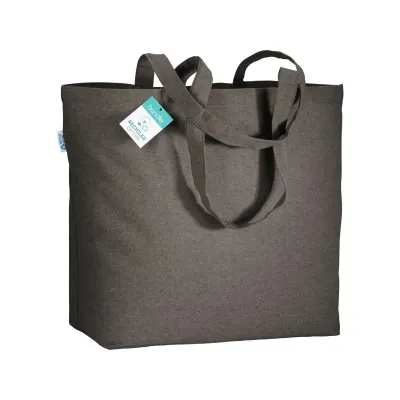 Pungă de cumpărături din bumbac reciclat, de 190 g/m², cu mânere lungi și pliu lateral – cu imprimare personalizată