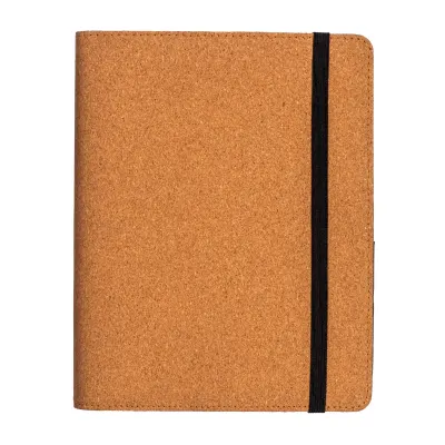 Agendă de congres din plută, format A5, cu elastic, cu bloc de 64 de foi – cu imprimare personalizată
