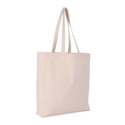 Tote bag cu burduf din bumbac premium de 300g cu mânere lungi 38x42+9 cm