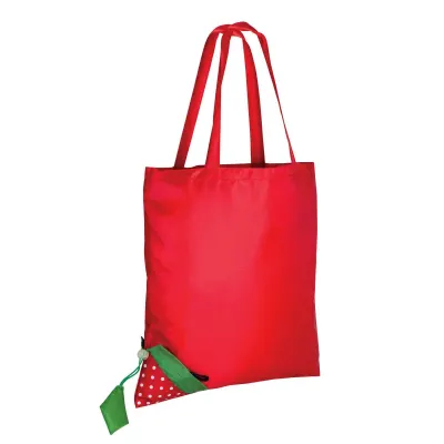 Tote bag de cumpărături pliabilă din poliester 190T, în formă de căpșună, cu frunză personalizabilă