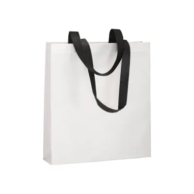 Pungă de cumpărături din material nețesut de 80 g/m², sigilată termic, cu pliu lateral și mânere lungi – cu imprimare personalizată