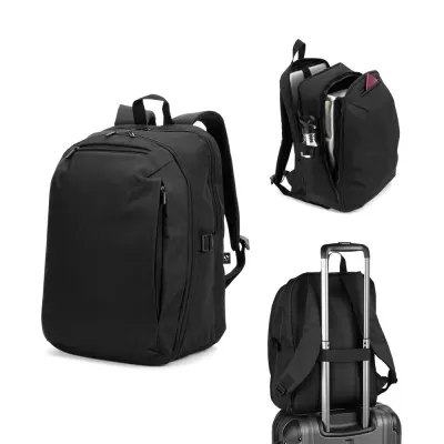 Rucsac cu un compartiment cu deschidere completă din poliester reciclat 300D de înaltă densitate, 16" Udine – cu imprimare personalizată
