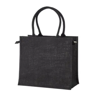 Geantă din iută cu mânere din bumbac. Prezintă închidere cu fermoar – cu imprimare personalizată