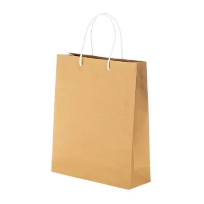 Pungă din hârtie reciclată de 150 g/m², cu pliu lateral și mânere scurte colorate din bumbac reciclat – cu imprimare personalizată
