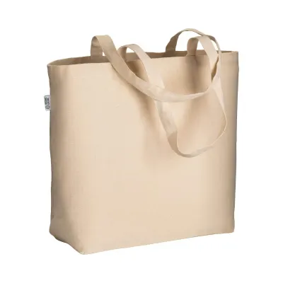 Pungă de cumpărături din bumbac organic, 220 g/m², cu mânere lungi și întăritură la fund – cu imprimare personalizată