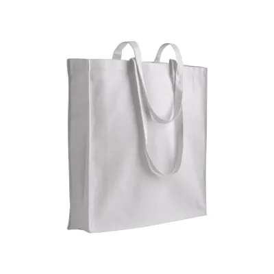 Pungă de cumpărături din bumbac/poliester reciclat, 180 g/m², cu mânere lungi și pliu de lărgire – cu imprimare personalizată