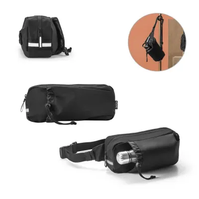 Geantă de talie 300D cu poliester reciclat și 600D cupoliester reciclat cu elemente reflectorizante Delfos Pouch – cu imprimare personalizată