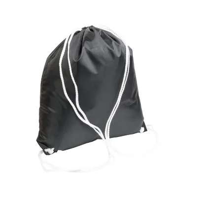 Rucsac din poliester negru 210T, cu închidere cu șnur, colțuri negre întărite – cu imprimare personalizată