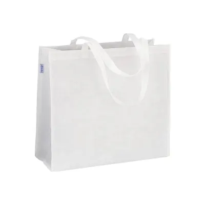 Pungă de cumpărături din R-PET de 80 g/m², cu mânere lungi și pliu lateral – cu imprimare personalizată
