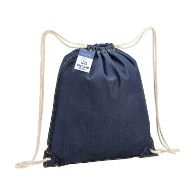 Rucsac din denim de bumbac reciclat, cu șnur de strângere și colțuri întărite – cu imprimare personalizată