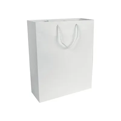 Pungă de cumpărături din hârtie laminată mată de 157 g/m², cu pliu lateral și întărire la bază – cu imprimare personalizată