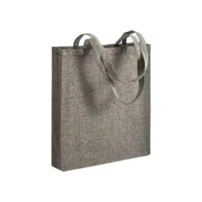 Pungă de cumpărături din bumbac reciclat, 150 g/m², cu efect melanj, mânere lungi și pliu lateral – cu imprimare personalizată