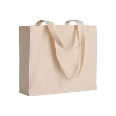 Pungă de cumpărături din bumbac de 200 g/m², cu mânere lungi și pliu lateral – cu imprimare personalizată