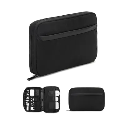 Geantă organizator spațioasă pentru accesorii tehnice din twill cu strat hidrofug și poliester reciclat 600D Yangon – cu imprimare personalizată