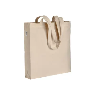 Pungă de cumpărături din bumbac organic, 220 g/m², cu mânere lungi și pliuri laterale – cu imprimare personalizată