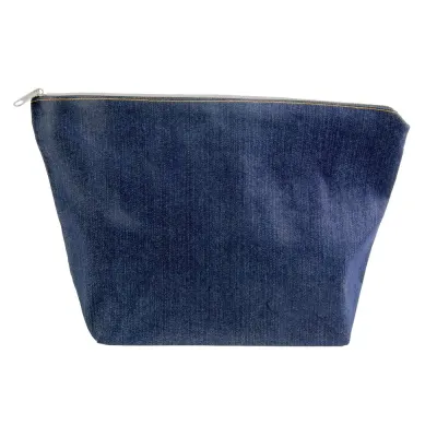 Trusă de cosmetice din DENIM de 220 g/m² din bumbac (85% bumbac – 15% poliester), cu închidere cu fermoar – cu imprimare personalizată