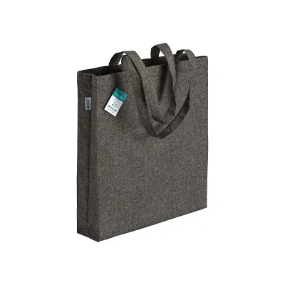 Pungă de cumpărături din bumbac reciclat, 190 g/m², cu mânere lungi și pliu lateral – cu imprimare personalizată