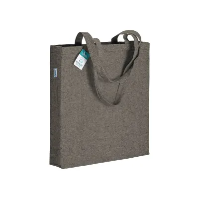 Pungă de cumpărături din bumbac reciclat, 280 g/m², cu mânere lungi și pliuri de întărire – cu imprimare personalizată