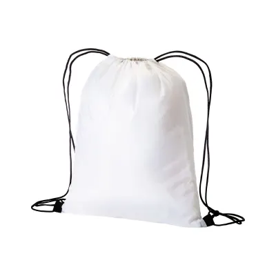 Rucsac din poliester alb 210T, cu închidere tip șnur și șnururi colorate – cu imprimare personalizată
