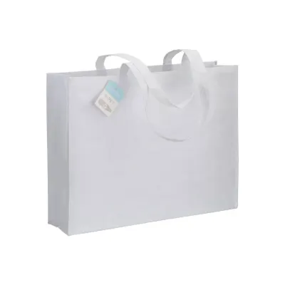Pungă de cumpărături R-Pet (din plastic reciclat) cu pliu lateral și mâner lung – cu imprimare personalizată