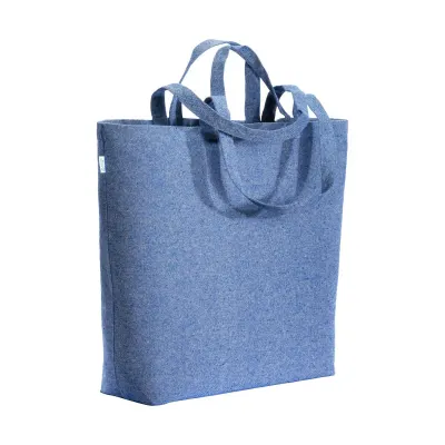 Pungă de cumpărături din bumbac reciclat, de 280 g/m², cu pliu la bază, mânere duble și buzunar interior – cu imprimare personalizată