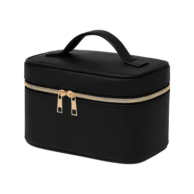 Trusă de cosmetice mare din PU Saffiano cu textură fină, în nuanțe pastelate – cu imprimare personalizată