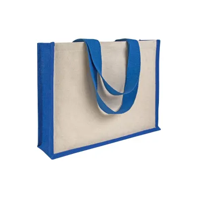 Geantă de cumpărături din pânză și iută, cu pliu lateral – cu imprimare personalizată