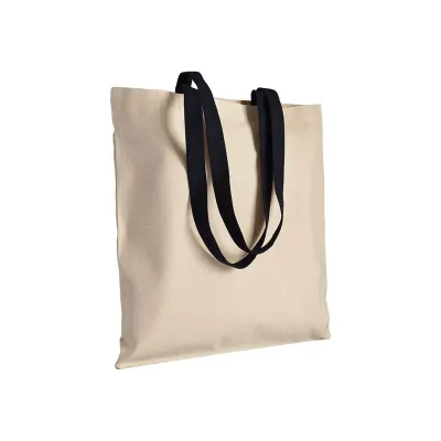 Pungă de cumpărături din bumbac natural, de 220 g/m², cu mânere lungi colorate – cu imprimare personalizată