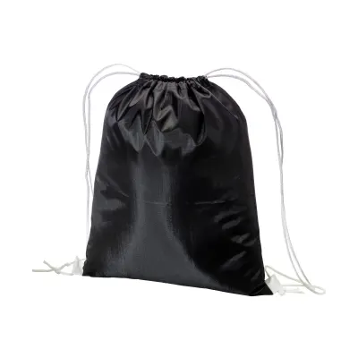 Rucsac din poliester negru 210T, cu închidere cu șnur și șnururi colorate – cu imprimare personalizată