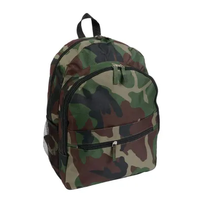 Rucsac din poliester 600D cu 6 buzunare (două buzunare laterale din plasă). Buzunar frontal cu velcro – cu imprimare personalizată