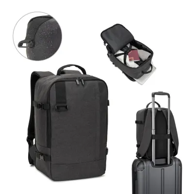 Rucsac care respectă dimensiunile impuse de companiile aeriene, confecționat din poliester reciclat 600D de înaltă densitate Cies – cu imprimare personalizată