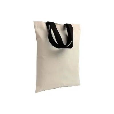 Pungă de cumpărături mini din bumbac natural, de 135 g/m², cu mânere scurte colorate – cu imprimare personalizată