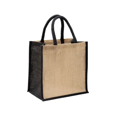 Mini-geantă de cumpărături din iută, cu mânere și inserții colorate – cu imprimare personalizată