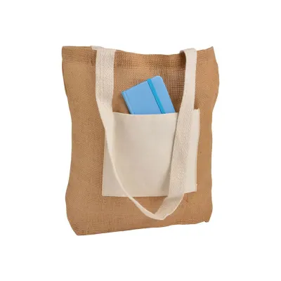 Tote bag de cumpărături din iută, cu pliu de întărire la bază, din bumbac natural, cu închidere cu fermoar