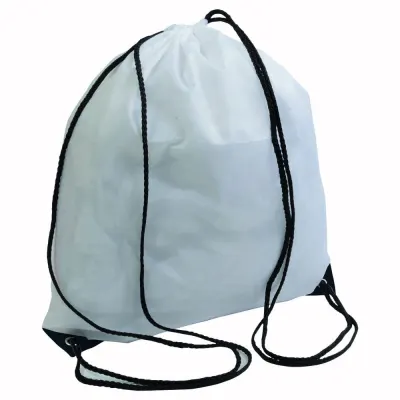 Rucsac alb din poliester 210T, cu închidere cu șnur, colțuri întărite – cu imprimare personalizată