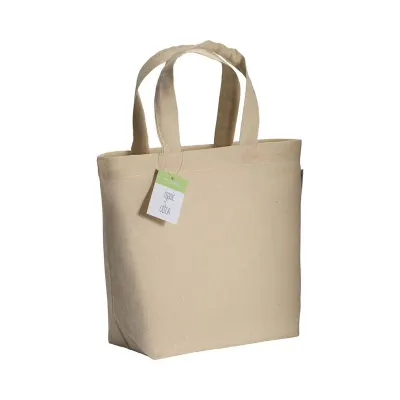 Geantă de cumpărături din bumbac organic, cu mânere scurte și pliu de întărire în partea de jos – cu imprimare personalizată