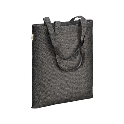 Geantă de cumpărături din bumbac reciclat, 300 g/m², cu efect melanj. Mânere lungi – cu imprimare personalizată