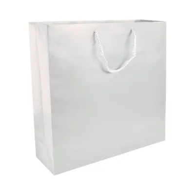 Pungă de cumpărături din hârtie laminată mată de 157 g/m², cu pliu lateral și întărire la bază – cu imprimare personalizată