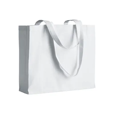 Pungă de cumpărături din bumbac de 200 g/m², cu mânere lungi și pliu lateral – cu imprimare personalizată