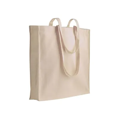 Tote bag de cumpărături din pânză de 280 g/m², cu mânere lungi și pliu lateral din pânză / canvas